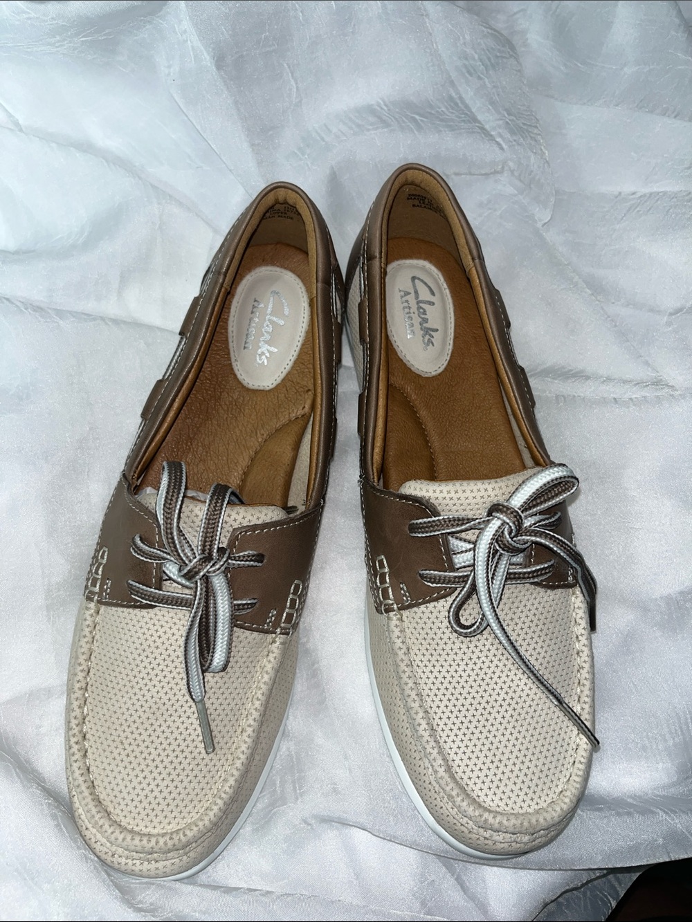 Clarks Men’s Beige and Brown Perforated Boat Shoes